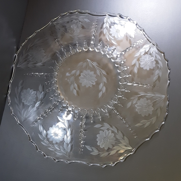 15" Vintage Cornflower Serving Platter Gorgeous Depression Glass Serving Plate - Picture 6 of 7